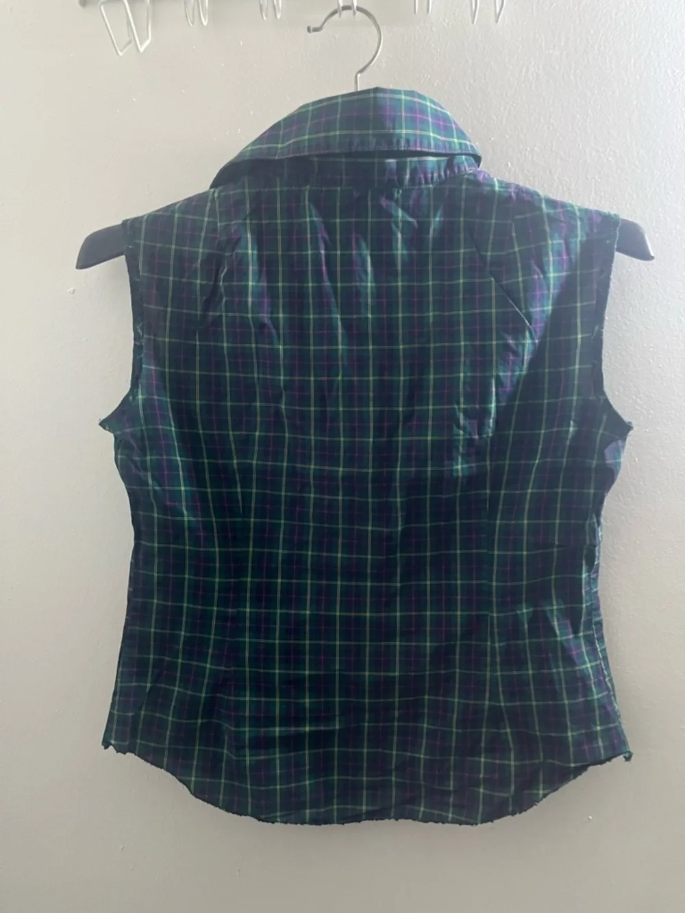 Patrizia Pepe Green and Navy Plaid Button-Down Shirt - Picture 2 of 4